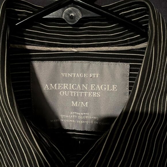 Vintage American Eagle Outfitters Button Up Shirt Men's M Black Preppy Business - Picture 3 of 7